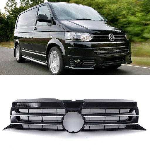 Gloss Black Badged Front Bumper Grille Chrome Trim – VW Transporter T5.1 09-15