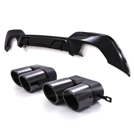 Quad Exhaust Rear Diffuser & Tail Pipes Gloss Black – BMW 3 Series G20 G21 2019-2021