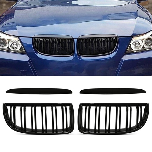 Gloss Black Front Double Kidney Grilles – BMW 3 Series E90 Pre-LCI 05-08