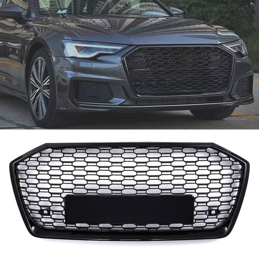 RS6 Style Front Honeycomb Grille Gloss Black – Audi A6 C8 19-24