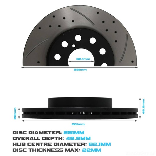 Rear Drilled Grooved 280mm Brake Discs – Toyota MR2 Sw20 2.0 16V Rev 2 3 89-00